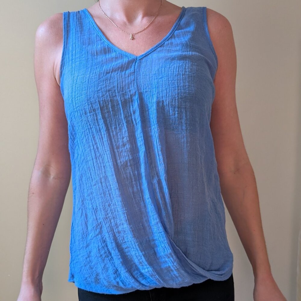 Bobeau Women's Blue Semi Sheer Sleeveless Tank Top Size S